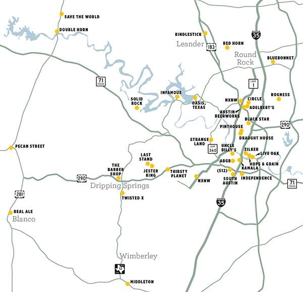 bản đồ của Austin nhà máy bia