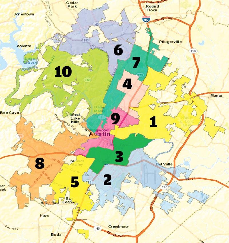 Austin, texas quận bản đồ