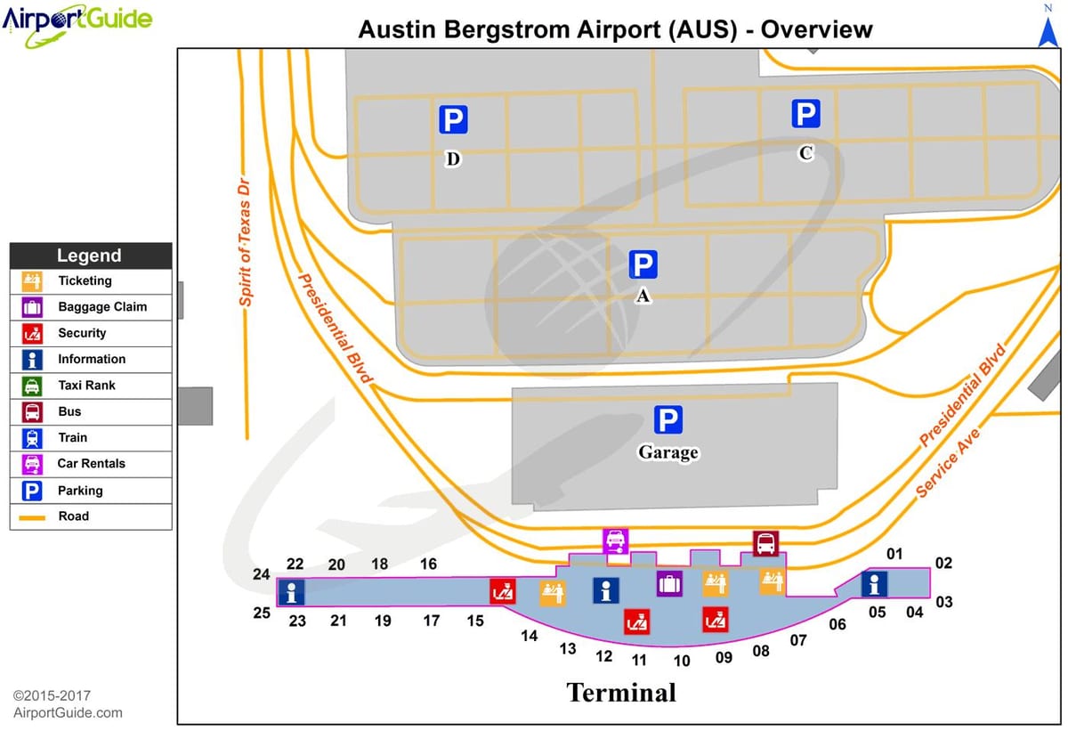 Austin sân bay quốc tế bản đồ