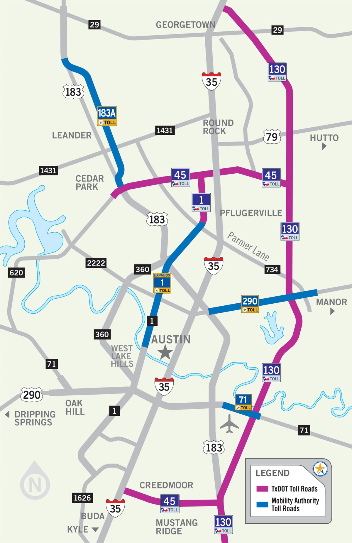 bản đồ của Austin toll road